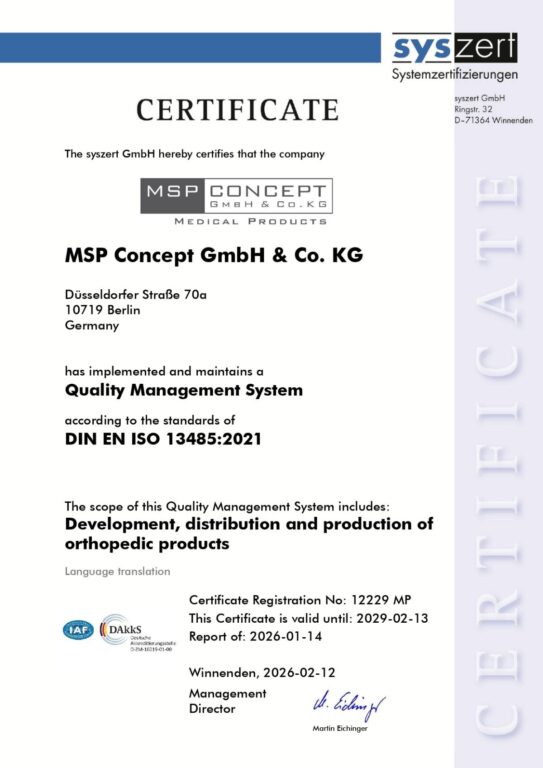 Сертификат MSP 2026 Zertifikat 13485 en